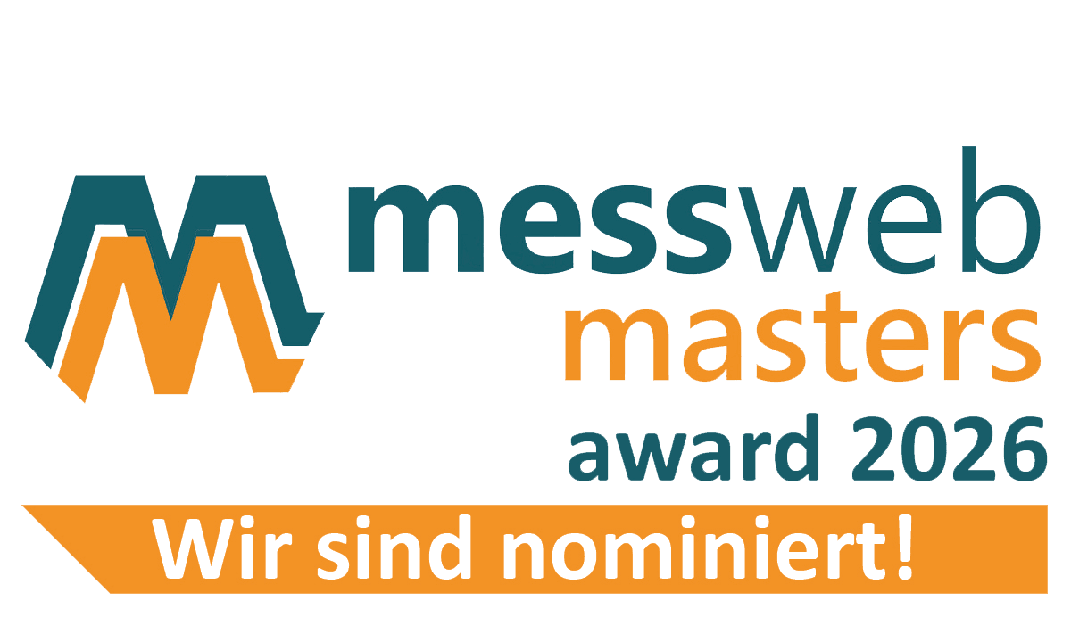 Logo_mwma_2026_nominiert_klein Logo des messweb masters award 2026 mit der Hinweis: Wir sind nominiert